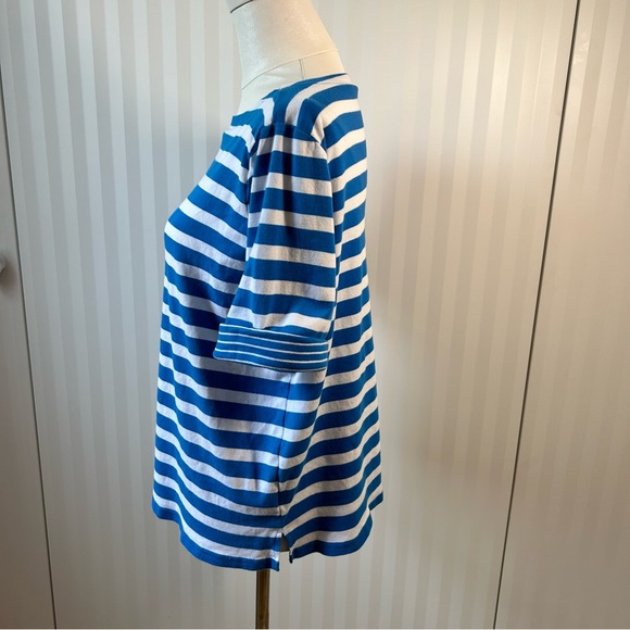 Lauren Ralph Lauren turquoise blue and white striped roll short sleeve Size 2X - Picture 2 of 8
